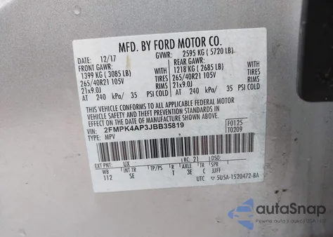 2018 Ford Edge Sport из США, поврежденный, VIN 2FMPK4AP3JBB35819